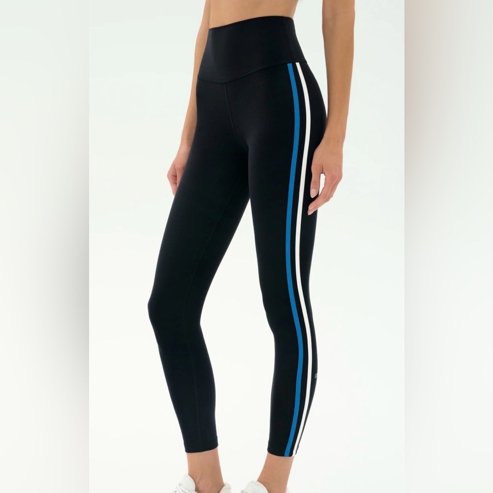 Splits59 Black Leggings with Blue and White Side Stripes